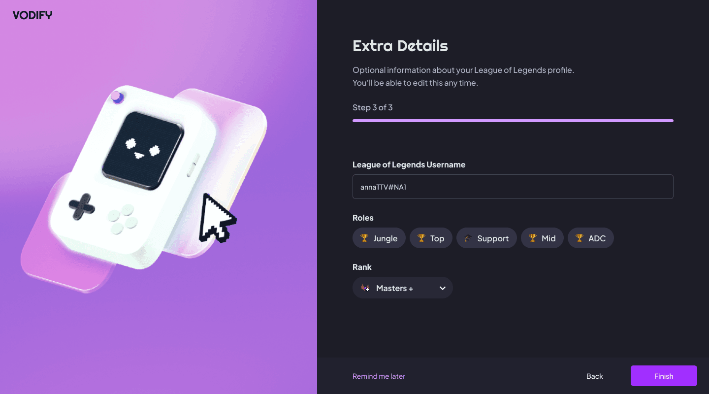 Profile page