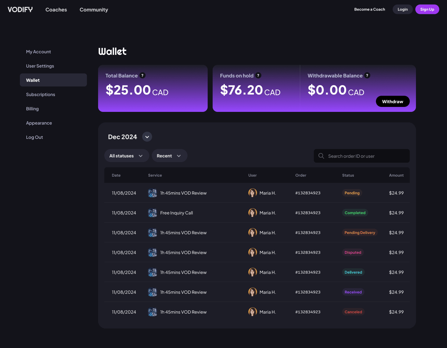 Profile page